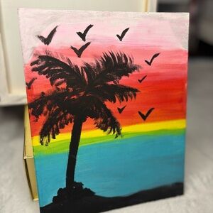 Vibrant Red and Orange Palm Tree Wall Art